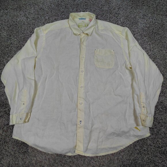 Tommy Bahama Other - Tommy Bahama Relax Shirt Mens 2XL XXL Yellow 100% Linen Long Sleeve Pocket